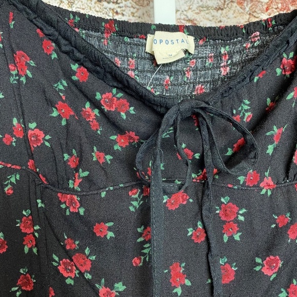 NWT Aeropostale Black Floral Smocked Mini Dress Size M | Rose Print Sundress - Picture 7 of 11